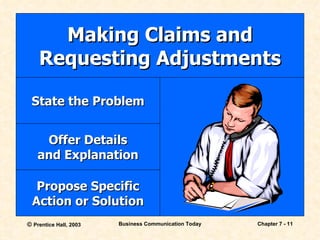 Making Claims and Requesting Adjustments State the Problem Offer Details and Explanation Propose Specific Action or Solution 