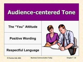 Audience-centered Tone The “You” Attitude Positive Wording Respectful Language 