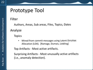 RayBuse•AnalyticsforSoftwareDevelopment
Prototype Tool
 