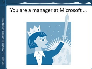 RayBuse•AnalyticsforSoftwareDevelopment
You are a manager at Microsoft …
 