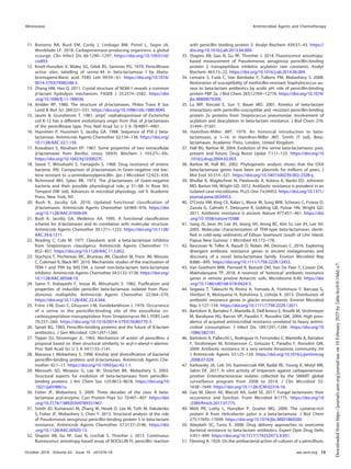 11. Bonomo RA, Burd EM, Conly J, Limbago BM, Poirel L, Segre JA,
Westblade LF. 2018. Carbapenemase-producing organisms: a global
scourge. Clin Infect Dis 66:1290–1297. https://doi.org/10.1093/cid/
cix893.
12. Knott-Hunziker V, Waley SG, Orlek BS, Sammes PG. 1979. Penicillinase
active sites: labelling of serine-44 in beta-lactamase I by 6beta-
bromopenicillanic acid. FEBS Lett 99:59–61. https://doi.org/10.1016/
0014-5793(79)80248-3.
13. Zhang HM, Hao Q. 2011. Crystal structure of NDM-1 reveals a common
␤-lactam hydrolysis mechanism. FASEB J 25:2574–2582. https://doi
.org/10.1096/fj.11-184036.
14. Ambler RP. 1980. The structure of ␤-lactamases. Philos Trans R Soc
Lond B Biol Sci 289:321–331. https://doi.org/10.1098/rstb.1980.0049.
15. Jaurin B, Grundstrom T. 1981. ampC cephalosporinase of Escherichia
coli K-12 has a different evolutionary origin from that of ␤-lactamases
of the penicillinase type. Proc Natl Acad Sci U S A 78:4897–4901.
16. Huovinen P, Huovinen S, Jacoby GA. 1988. Sequence of PSE-2 beta-
lactamase. Antimicrob Agents Chemother 32:134–136. https://doi.org/
10.1128/AAC.32.1.134.
17. Kuwabara S, Abraham EP. 1967. Some properties of two extracellular
␤-lactamases from Bacillus cereus 569/H. Biochem J 103:27c–30c.
https://doi.org/10.1042/bj1030027C.
18. Sawai T, Mitsuhashi S, Yamagishi S. 1968. Drug resistance of enteric
bacteria. XIV. Comparison of ␤-lactamases in Gram-negative rod bac-
teria resistant to ␣-aminobenzylpenicillin. Jpn J Microbiol 12:423–434.
19. Richmond MH, Sykes RB. 1973. The ␤-lactamases of Gram-negative
bacteria and their possible physiological role, p 31–88. In Rose AH,
Tempest DW (ed), Advances in microbial physiology, vol 9. Academic
Press, New York, NY.
20. Bush K, Jacoby GA. 2010. Updated functional classiﬁcation of
␤-lactamases. Antimicrob Agents Chemother 54:969–976. https://doi
.org/10.1128/AAC.01009-09.
21. Bush K, Jacoby GA, Medeiros AA. 1995. A functional classiﬁcation
scheme for ␤-lactamases and its correlation with molecular structure.
Antimicrob Agents Chemother 39:1211–1233. https://doi.org/10.1128/
AAC.39.6.1211.
22. Reading C, Cole M. 1977. Clavulanic acid: a beta-lactamase inhibitor
from Streptomyces clavuligerus. Antimicrob Agents Chemother 11:
852–857. https://doi.org/10.1128/AAC.11.5.852.
23. Stachyra T, Pechereau MC, Bruneau JM, Claudon M, Frere JM, Miossec
C, Coleman K, Black MT. 2010. Mechanistic studies of the inactivation of
TEM-1 and P99 by NXL104, a novel non-beta-lactam beta-lactamase
inhibitor. Antimicrob Agents Chemother 54:5132–5138. https://doi.org/
10.1128/AAC.00568-10.
24. Saino Y, Kobayashi F, Inoue M, Mitsuhashi S. 1982. Puriﬁcation and
properties of inducible penicillin beta-lactamase isolated from Pseu-
domonas maltophilia. Antimicrob Agents Chemother 22:564–570.
https://doi.org/10.1128/AAC.22.4.564.
25. Frère J-M, Dues C, Ghuysen J-M, Vandekerkhove J. 1976. Occurrence
of a serine in the penicillin-binding site of the exocellular DD-
carboxypeptidase-transpeptidase from Streptomyces R6 I. FEBS Lett
70:257–260. https://doi.org/10.1016/0014-5793(76)80770-3.
26. Spratt BG. 1983. Penicillin-binding proteins and the future of ß-lactam
antibiotics. J Gen Microbiol 129:1247–1260.
27. Tipper DJ, Strominger JL. 1965. Mechanism of action of penicillins: a
proposal based on their structural similarity to acyl-D-alanyl-D-alanine.
Proc Natl Acad Sci U S A 54:1133–1141.
28. Massova I, Mobashery S. 1998. Kinship and diversiﬁcation of bacterial
penicillin-binding proteins and ␤-lactamases. Antimicrob Agents Che-
mother 42:1–17. https://doi.org/10.1093/jac/42.1.1.
29. Meroueh SO, Minasov G, Lee W, Shoichet BK, Mobashery S. 2003.
Structural aspects for evolution of beta-lactamases from penicillin-
binding proteins. J Am Chem Soc 125:9612–9618. https://doi.org/10
.1021/ja034861u.
30. Fisher JF, Mobashery S. 2009. Three decades of the class A beta-
lactamase acyl-enzyme. Curr Protein Pept Sci 10:401–407. https://doi
.org/10.2174/138920309789351967.
31. Smith JD, Kumarasiri M, Zhang W, Hesek D, Lee M, Toth M, Vakulenko
S, Fisher JF, Mobashery S, Chen Y. 2013. Structural analysis of the role
of Pseudomonas aeruginosa penicillin-binding protein 5 in beta-lactam
resistance. Antimicrob Agents Chemother 57:3137–3146. https://doi
.org/10.1128/AAC.00505-13.
32. Shapiro AB, Gu RF, Gao N, Livchak S, Thresher J. 2013. Continuous
ﬂuorescence anisotropy-based assay of BOCILLIN FL penicillin reaction
with penicillin binding protein 3. Analyt Biochem 439:37–43. https://
doi.org/10.1016/j.ab.2013.04.009.
33. Shapiro AB, Gao N, Gu RF, Thresher J. 2014. Fluorescence anisotropy-
based measurement of Pseudomonas aeruginosa penicillin-binding
protein 2 transpeptidase inhibitor acylation rate constants. Analyt
Biochem 463:15–22. https://doi.org/10.1016/j.ab.2014.06.004.
34. Lemaire S, Fuda C, Van Bambeke F, Tulkens PM, Mobashery S. 2008.
Restoration of susceptibility of methicillin-resistant Staphylococcus au-
reus to beta-lactam antibiotics by acidic pH: role of penicillin-binding
protein PBP 2a. J Biol Chem 283:12769–12776. https://doi.org/10.1074/
jbc.M800079200.
35. Lu WP, Kincaid E, Sun Y, Bauer MD. 2001. Kinetics of beta-lactam
interactions with penicillin-susceptible and -resistant penicillin-binding
protein 2x proteins from Streptococcus pneumoniae. Involvement of
acylation and deacylation in beta-lactam resistance. J Biol Chem 276:
31494–31501.
36. Hamilton-Miller JMT. 1979. An historical introduction to beta-
lactamases, p 1–16. In Hamilton-Miller JMT, Smith JT (ed), Beta-
lactamases. Academic Press, London, United Kingdom.
37. Hall BG, Barlow M. 2004. Evolution of the serine beta-lactamases: past,
present and future. Drug Resist Updat 7:111–123. https://doi.org/10
.1016/j.drup.2004.02.003.
38. Barlow M, Hall BG. 2002. Phylogenetic analysis shows that the OXA
beta-lactamase genes have been on plasmids for millions of years. J
Mol Evol 55:314–321. https://doi.org/10.1007/s00239-002-2328-y.
39. Bhullar K, Waglechner N, Pawlowski A, Koteva K, Banks ED, Johnston
MD, Barton HA, Wright GD. 2012. Antibiotic resistance is prevalent in an
isolated cave microbiome. PLoS One 7:e34953. https://doi.org/10.1371/
journal.pone.0034953.
40. D’Costa VM, King CE, Kalan L, Morar M, Sung WW, Schwarz C, Froese D,
Zazula G, Calmels F, Debruyne R, Golding GB, Poinar HN, Wright GD.
2011. Antibiotic resistance is ancient. Nature 477:457–461. https://doi
.org/10.1038/nature10388.
41. Song JS, Jeon JH, Lee JH, Jeong SH, Jeong BC, Kim SJ, Lee JH, Lee SH.
2005. Molecular characterization of TEM-type beta-lactamases identi-
ﬁed in cold-seep sediments of Edison Seamount (south of Lihir Island,
Papua New Guinea). J Microbiol 43:172–178.
42. Rascovan N, Telke A, Raoult D, Rolain JM, Desnues C. 2016. Exploring
divergent antibiotic resistance genes in ancient metagenomes and
discovery of a novel beta-lactamase family. Environ Microbiol Rep
8:886–895. https://doi.org/10.1111/1758-2229.12453.
43. Van Goethem MW, Pierneef R, Bezuidt OKI, Van De Peer Y, Cowan DA,
Makhalanyane TP. 2018. A reservoir of ‘historical’ antibiotic resistance
genes in remote pristine Antarctic soils. Microbiome 6:40. https://doi
.org/10.1186/s40168-018-0424-5.
44. Segawa T, Takeuchi N, Rivera A, Yamada A, Yoshimura Y, Barcaza G,
Shinbori K, Motoyama H, Kohshima S, Ushida K. 2013. Distribution of
antibiotic resistance genes in glacier environments. Environ Microbiol
Rep 5:127–134. https://doi.org/10.1111/1758-2229.12011.
45. Bartoloni A, Bartalesi F, Mantella A, Dell’Amico E, Roselli M, Strohmeyer
M, Barahona HG, Barron VP, Paradisi F, Rossolini GM. 2004. High prev-
alence of acquired antimicrobial resistance unrelated to heavy antimi-
crobial consumption. J Infect Dis 189:1291–1294. https://doi.org/10
.1086/382191.
46. Bartoloni A, Pallecchi L, Rodriguez H, Fernandez C, Mantella A, Bartalesi
F, Strohmeyer M, Kristiansson C, Gotuzzo E, Paradisi F, Rossolini GM.
2009. Antibiotic resistance in a very remote Amazonas community. Int
J Antimicrob Agents 33:125–129. https://doi.org/10.1016/j.ijantimicag
.2008.07.029.
47. Karlowsky JA, Lob SH, Kazmierczak KM, Badal RE, Young K, Motyl MR,
Sahm DF. 2017. In vitro activity of imipenem against carbapenemase-
positive Enterobacteriaceae isolates collected by the SMART global
surveillance program from 2008 to 2014. J Clin Microbiol 55:
1638–1649. https://doi.org/10.1128/JCM.02316-16.
48. Gao M, Glenn AE, Blacutt AA, Gold SE. 2017. Fungal lactamases: their
occurrence and function. Front Microbiol 8:1775. https://doi.org/10
.3389/fmicb.2017.01775.
49. Mittl PR, Luthy L, Hunziker P, Grutter MG. 2000. The cysteine-rich
protein A from Helicobacter pylori is a beta-lactamase. J Biol Chem
275:17693–17699. https://doi.org/10.1074/jbc.M001869200.
50. Abeylath SC, Turos E. 2008. Drug delivery approaches to overcome
bacterial resistance to beta-lactam antibiotics. Expert Opin Drug Deliv
5:931–949. https://doi.org/10.1517/17425247.5.9.931.
51. Fleming A. 1929. On the antibacterial action of cultures of a penicillium,
Minireview Antimicrobial Agents and Chemotherapy
October 2018 Volume 62 Issue 10 e01076-18 aac.asm.org 15
Downloaded
from
https://journals.asm.org/journal/aac
on
10
February
2025
by
2a0a:4cc0:0:10dd::c7.
 