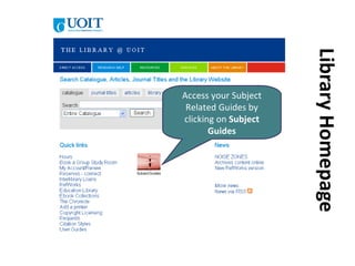 Library Homepage Access your Subject Related Guides by clicking on  Subject Guides 