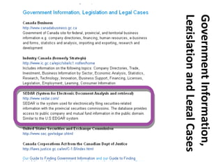 Government Information, Legislation and Legal Cases 