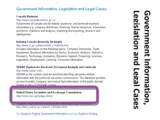 Government Information, Legislation and Legal Cases 