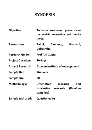 Businese research project on mobile shops