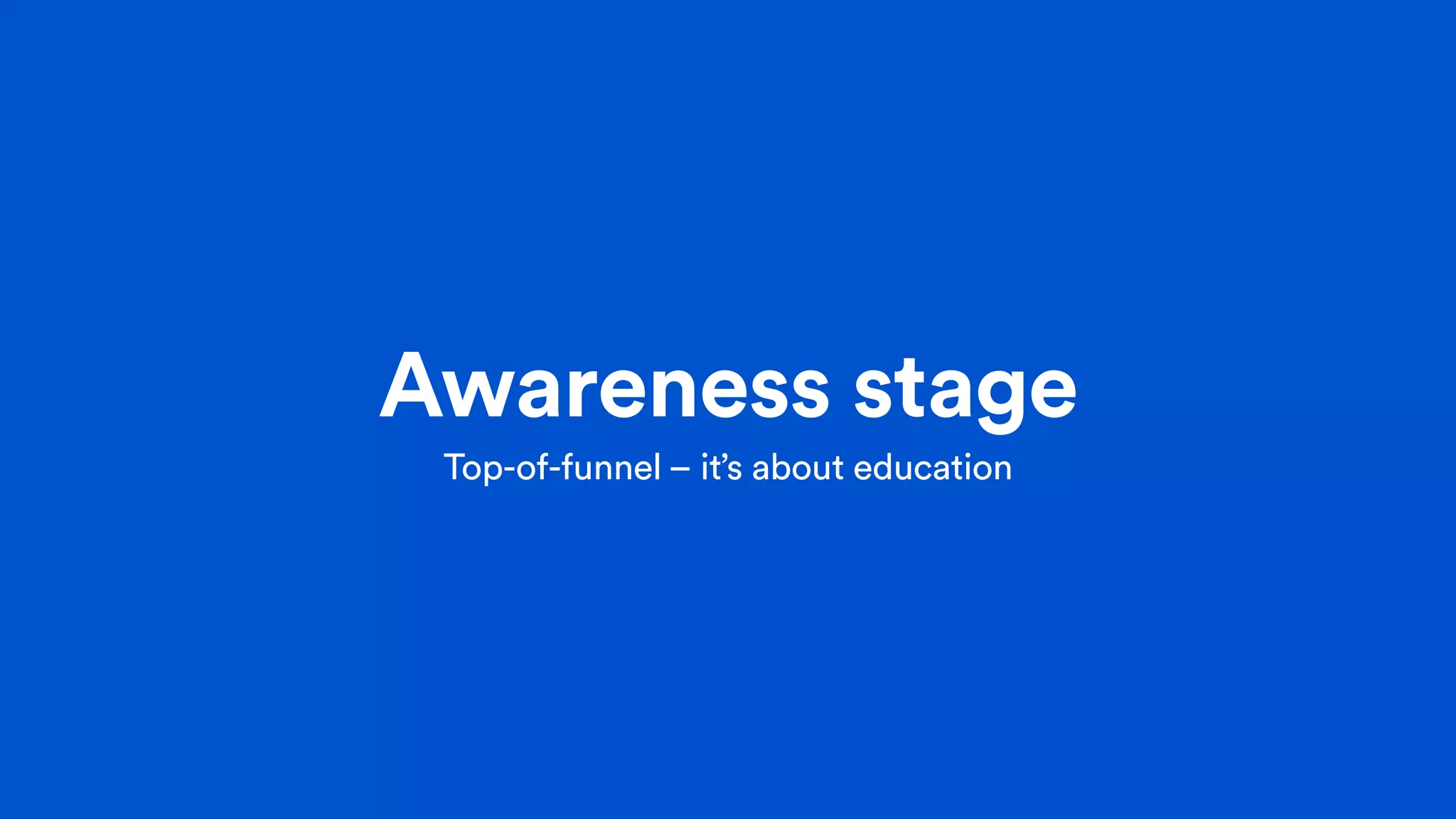 Awareness stage
Top-of-funnel – it’s about education
 