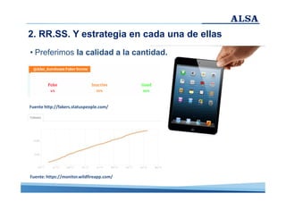 2. RR.SS. Y estrategia en cada una de ellas
• Preferimos la calidad a la cantidad.

Fuente http://fakers.statuspeople.com/

Fuente: https://monitor.wildfireapp.com/

 