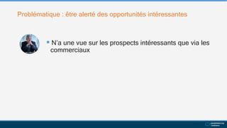 Problématique : être alerté des opportunités intéressantes
 N’a une vue sur les prospects intéressants que via les
commerciaux
 