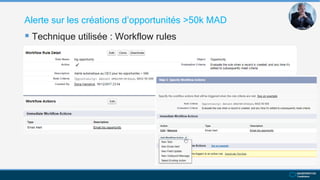 Alerte sur les créations d’opportunités >50k MAD
 Technique utilisée : Workflow rules
 