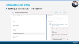 Historisation des emails
 Technique utilisée : Email to Salesforce
 