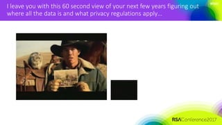 #RSAC
I leave you with this 60 second view of your next few years figuring out
where all the data is and what privacy regulations apply…
 