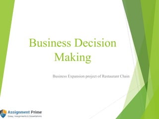 Business Decision
Making
Business Expansion project of Restaurant Chain
 