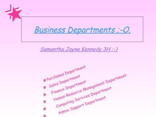 Business Departments ;-O. Samantha Jayne Kennedy 3H :-) ,[object Object],[object Object],[object Object],[object Object],[object Object],[object Object]