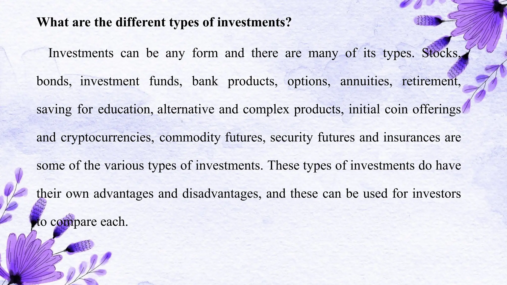 Business Finance- Different Types of Investments | PPTX