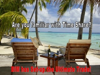 Create A New Industry! BIM has Set-up the Ultimate Trade! Are you familiar with Time Share? 