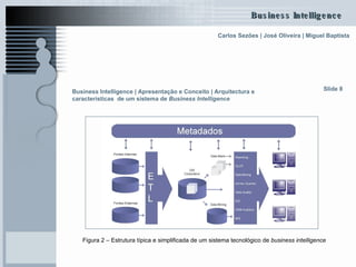 Slide 8 Figura 2 – Estrutura típica e simplificada de um sistema tecnológico de  business intelligence Business Intelligence | Apresentação e Conceito | Arquitectura e características  de um sistema de  Business Intelligence   