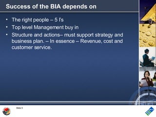 Success of the BIA depends on ,[object Object],[object Object],[object Object],Slide  
