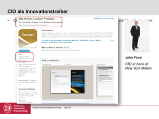 Technische Universität Braunschweig – Seite 20
• CIO John Fiore leitet die Initiative der IT-Transformation bei Bank von New York mellon.
CIO als Innovationstreiber
John Fiore
CIO at bank of
New York Mellon
 