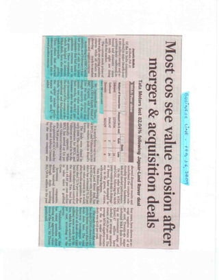 Business Line Feb 16 2009_Most cos see value erosion after merger & acquisition deals