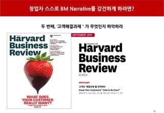 15
창업자 스스로 BM Narrative를 강건하게 하려면?
두 번째, ‘고객해결과제＇가 무엇인지 파악하라
 