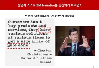 16
창업자 스스로 BM Narrative를 강건하게 하려면?
두 번째, ‘고객해결과제＇가 무엇인지 파악하라
 