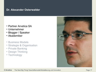 Dr. Alexander Osterwalder Partner Arvetica SA Unternehmer Blogger / Speaker Akademiker Business Models Strategie & Organisation Private Banking Design Thinking Technology ? 