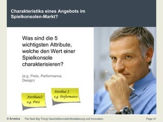 Charakteristika eines Angebots im Spielkonsolen-Markt? Was sind die 5 wichtigsten Attribute, welche den Wert einer Spielkonsole charakterisieren?  (e.g. Preis, Performance, Design) Attribute2 e.g. Preis Attribut 2 e.g. Performance 
