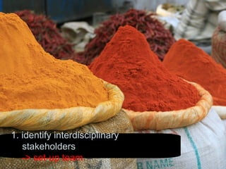 1. identify interdisciplinary stakeholders -> set-up team 