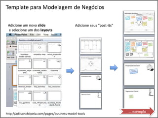 Template para Modelagem de Negócios

 Adicione um novo slide                       Adicione seus “post-its”
 e selecione u...