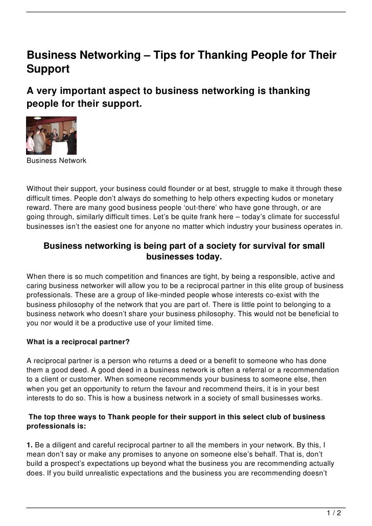 business networking 8211 tips for thanking people for their support