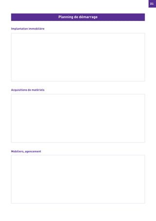 21
21
Implantation immobilière
Acquisitions de matériels
Mobiliers, agencement
Planning de démarrage
 