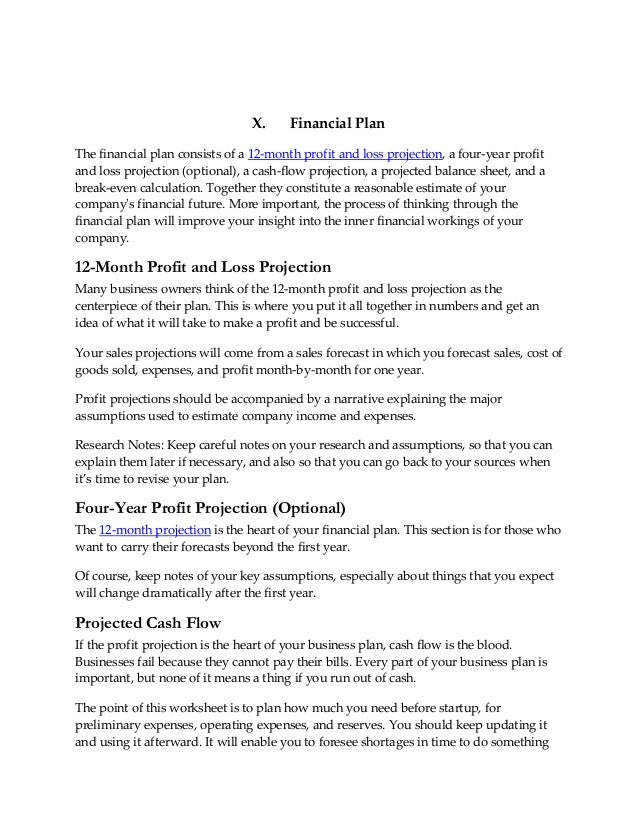 Business plan financial data projections