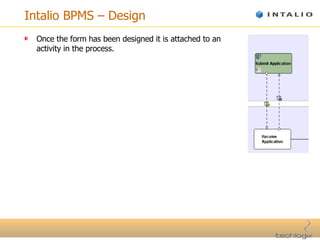 Intalio BPMS – Design Once the form has been designed it is attached to an activity in the process. 