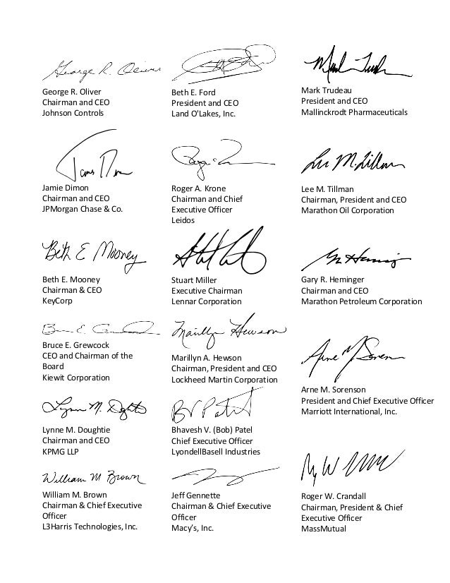 Statement on the Purpose of a Corporation. Business Roundtable