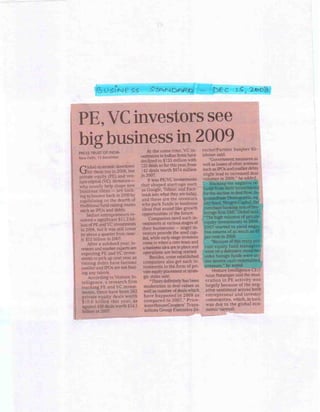 Business Standar Dec 15, 2008__PE/VC investors go slower in 2008; Look to rebound in '09