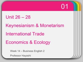 WINTER Template Unit 26 – 28 Keynesianism & Monetarism International Trade Economics & Ecology 01 Week 14 – Business English 2 Professor Hayashi 