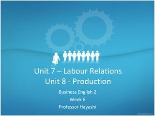 Unit 7 – Labour Relations
Unit 8 - Production
Business English 2
Week 6
Professor Hayashi
 