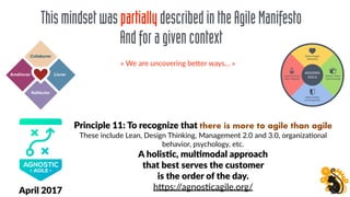 ThismindsetwaspartiallydescribedintheAgileManifesto
Andforagivencontext
Principle 11: To recognize that there is more to a...