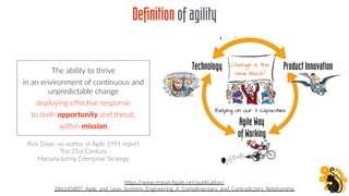 Definitionofagility
The ability to thrive
in an environment of conNnuous and
unpredictable change
deploying eﬀecNve respon...