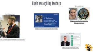 Businessagility:leaders
hDps://xscalealliance.org/
blueprint.html
hDps://www.netobjecNves.com/
hDps://elevateagile.com/
Pe...