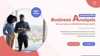 WPS
Business Analysis
Invesment Plan
WPS
office
You can enter a subtitle here if you need it
Presentation are communication tools that can be used as
demontrations, lectures, reports, and more. it is mostly
presented before an audience
Date:20XX.01.01
Speaker name:XXX
 
