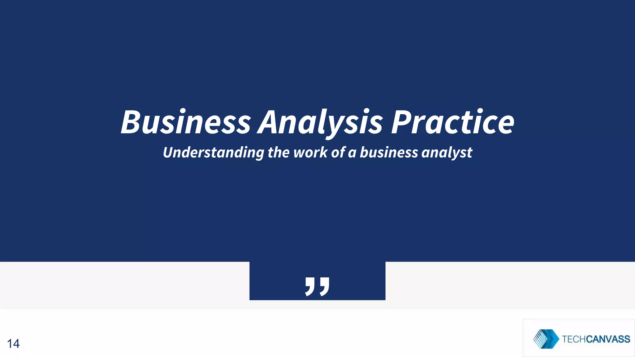 ”
Business Analysis Practice
Understanding the work of a business analyst
14
 