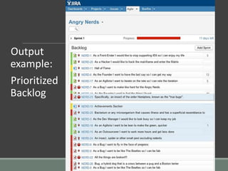 Output
example:
Prioritized
Backlog
18
 