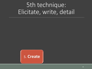 5th technique:
Elicitate, write, detail
19
5. Create
 