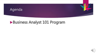 Agenda
Business Analyst 101 Program
 