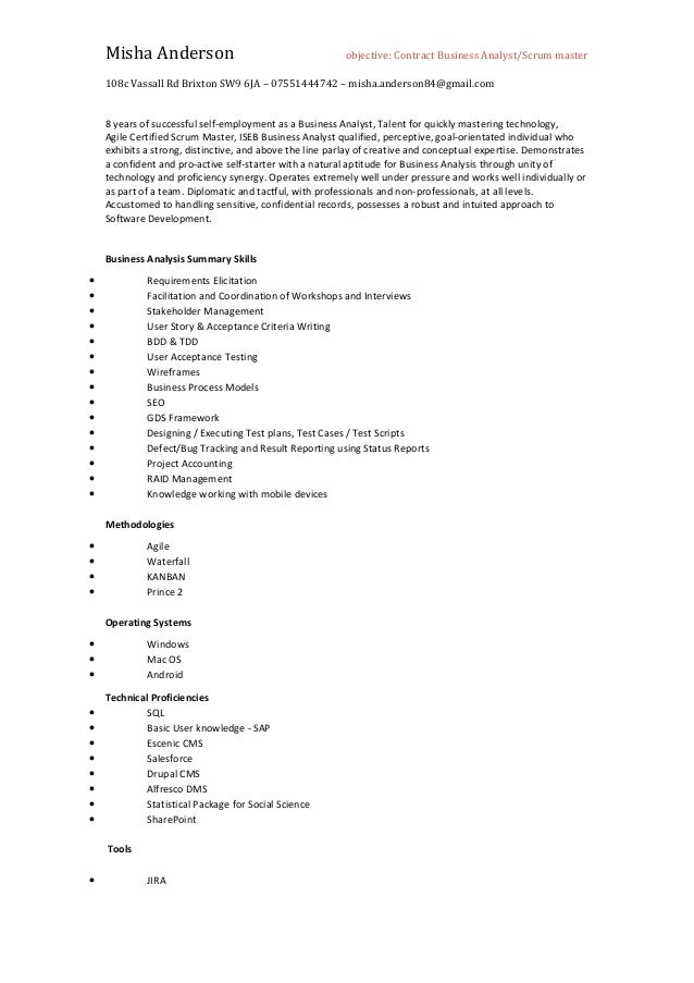 business analysis cv