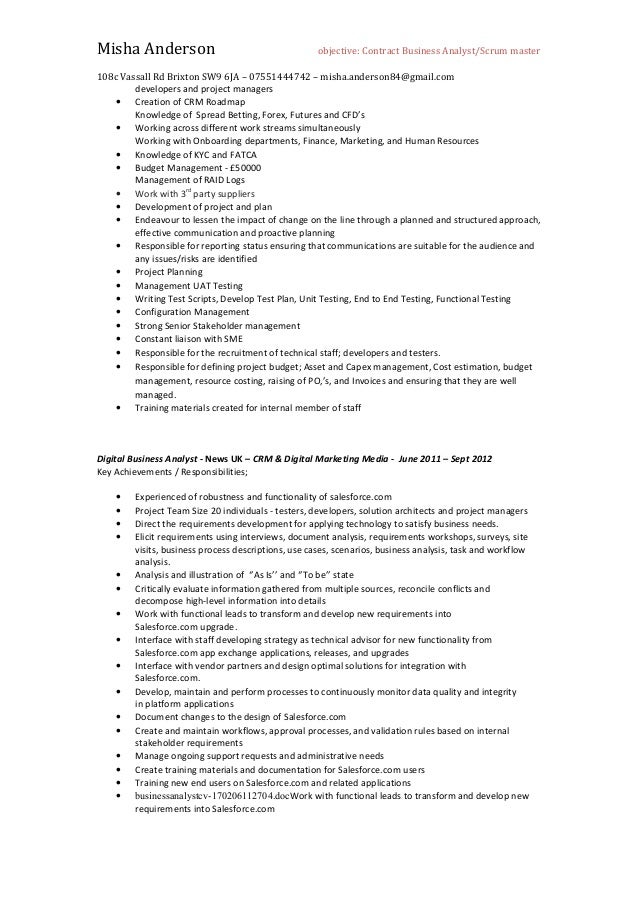 crm business analyst resumes