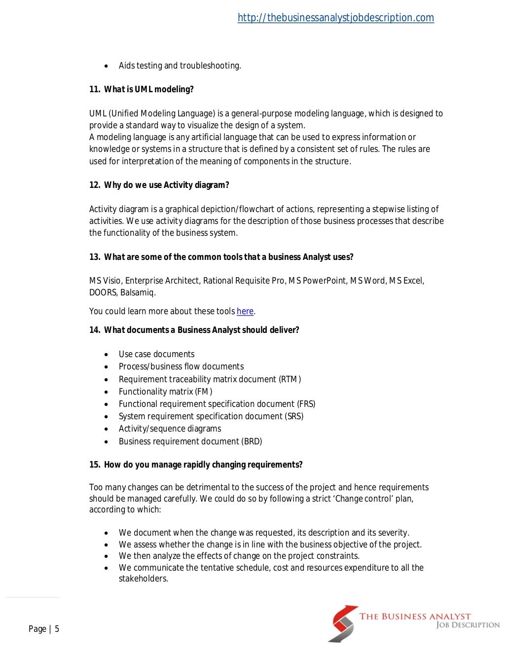 Business analyst interview questions and answers