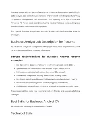 Business Analyst Resume Examples & Writing Guide for 2025 | PDF