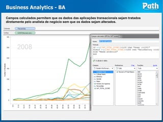 Business Analytics - BA
Campos calculados permitem que os dados das aplicações transacionais sejam tratados
diretamente pelo analista de negócio sem que os dados sejam alterados.
 